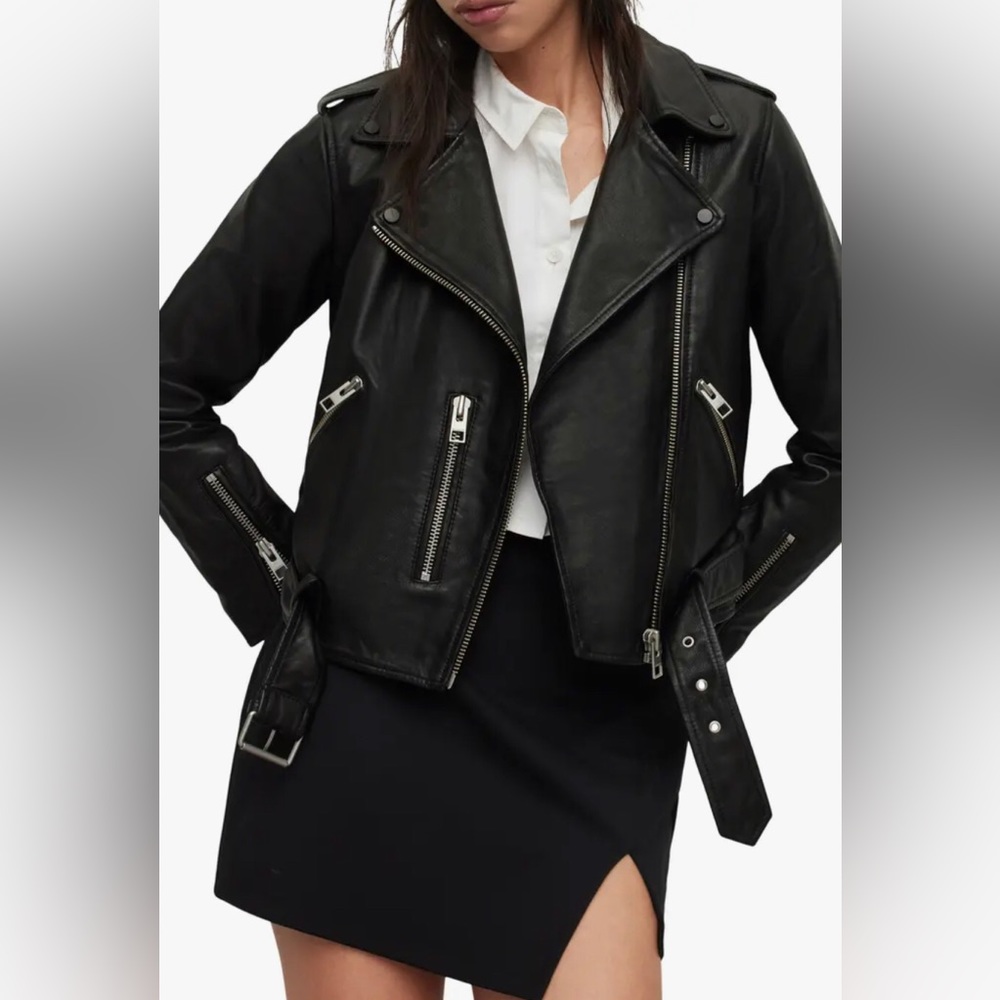 AllSaints Balfern Leather Biker Jacket Black (US4)